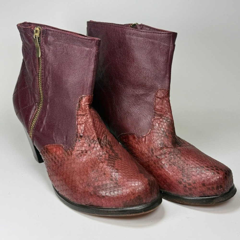 VEARI Genuine Python Snakeskin Ankle Boots Burgundy Red Leather Mexico Sz 10. - Picture 10 of 12